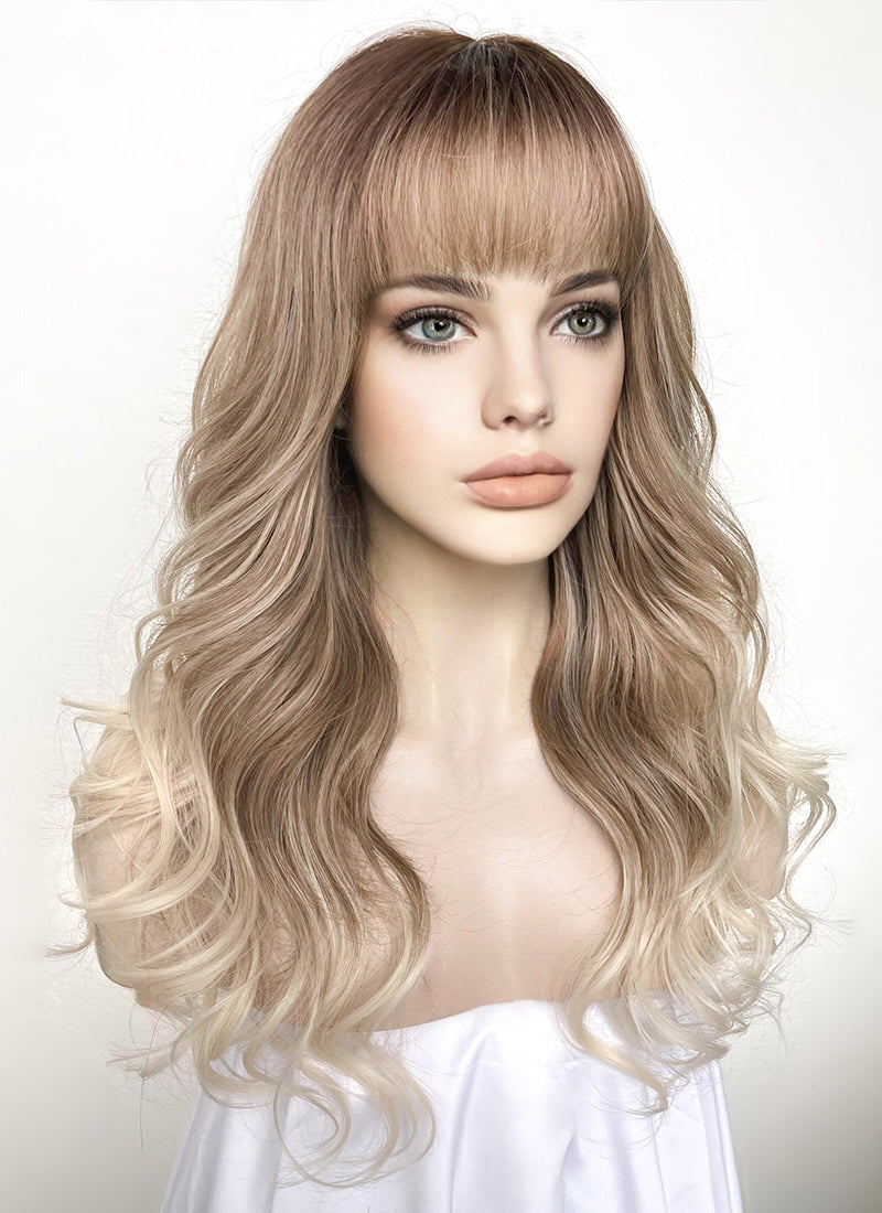 Mixed Blonde With Brown Roots Synthetic Hair Wig WigIsFashion