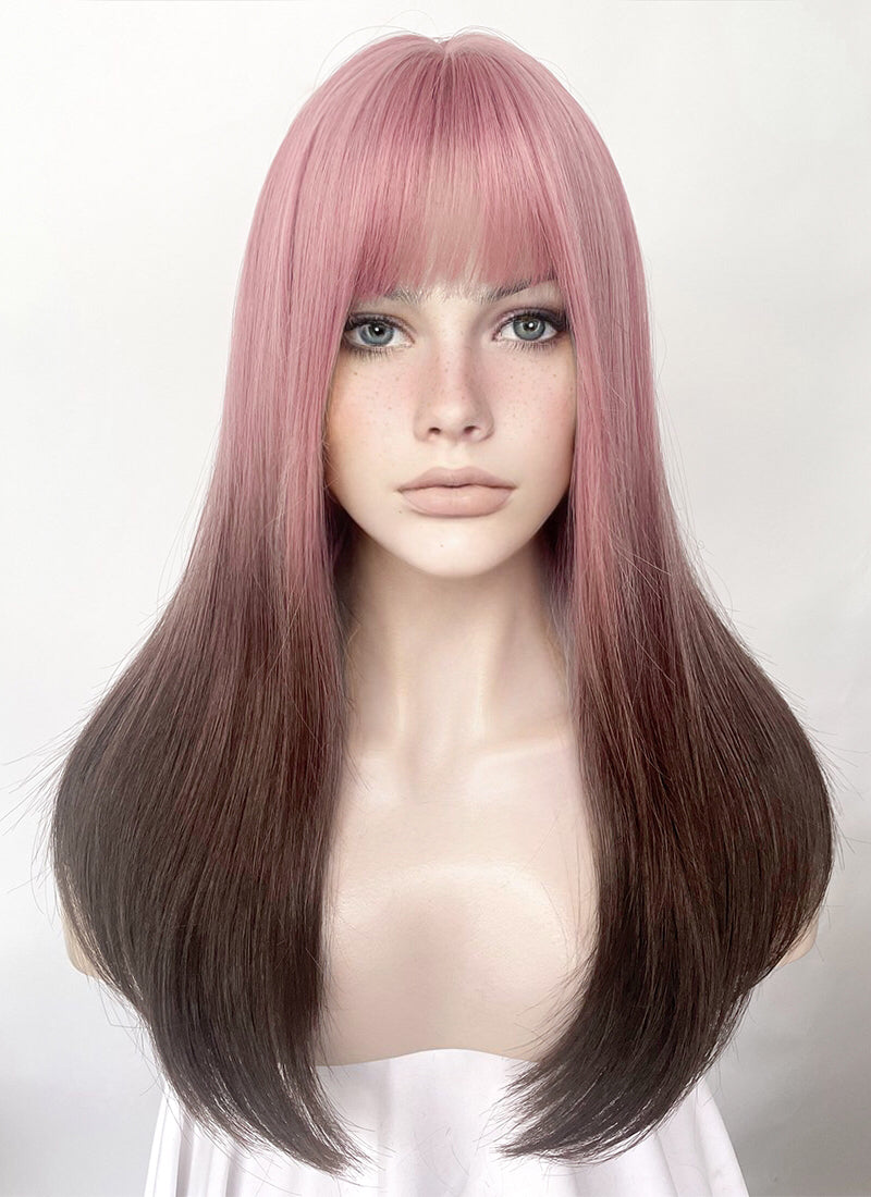 Brown pink shop ombre wig