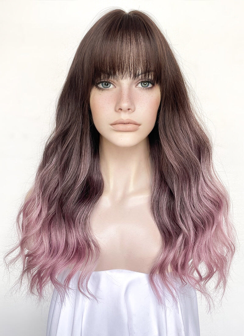 Brown to pink 2025 ombre straight hair