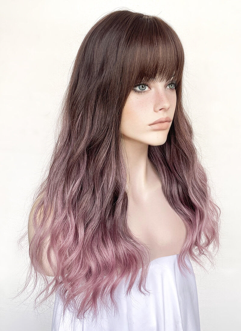 Brown pink 2025 ombre wig