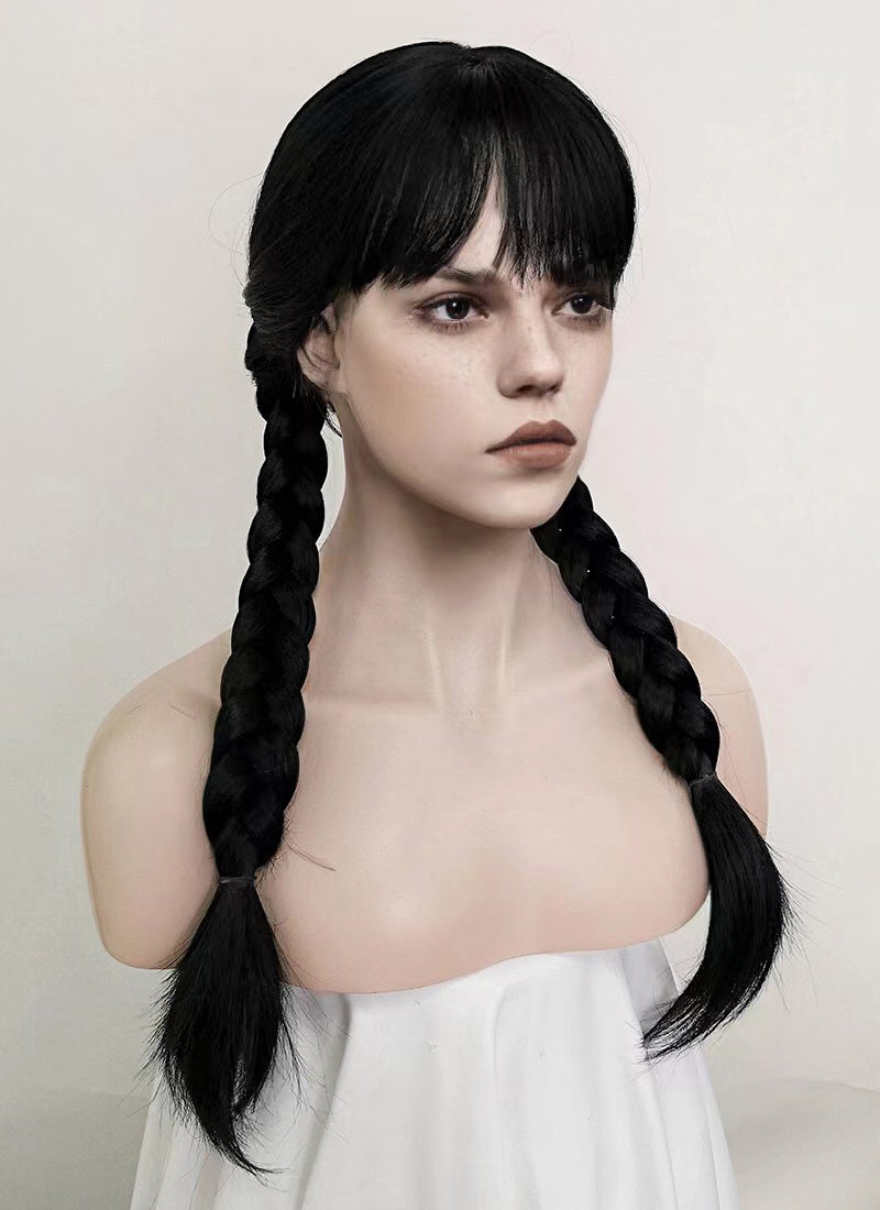 Wednesday Addams Jet Black Synthetic Wig TBZ871A