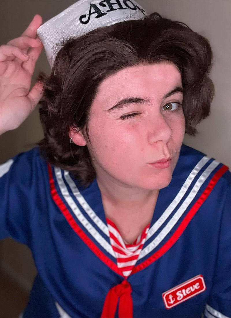 Stranger Things Steve Harrington Brunette Wavy Lace Front Synthetic Men s Wig LF407A